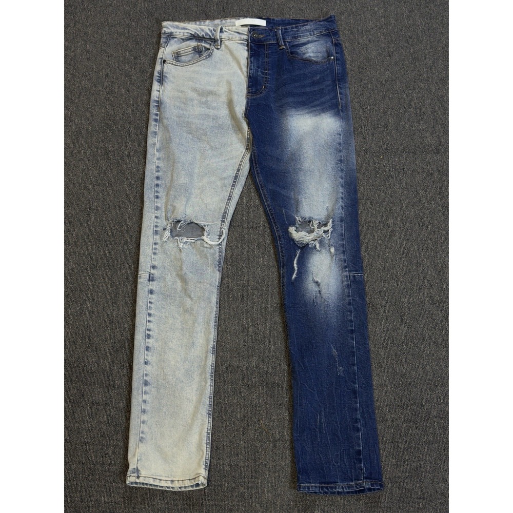 KDNK Men's‎ Two-Tone Distressed Skinny Jeans Size 32 Streetwear Style Pants